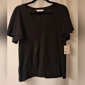 LC Lauren Conrad Black V-Neck Short Sleeve Tee